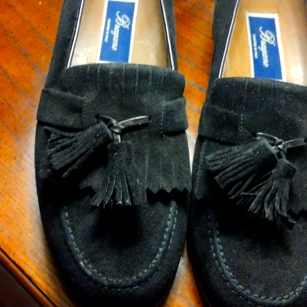 Men black genuine suede leather tassel loafers sz 9.